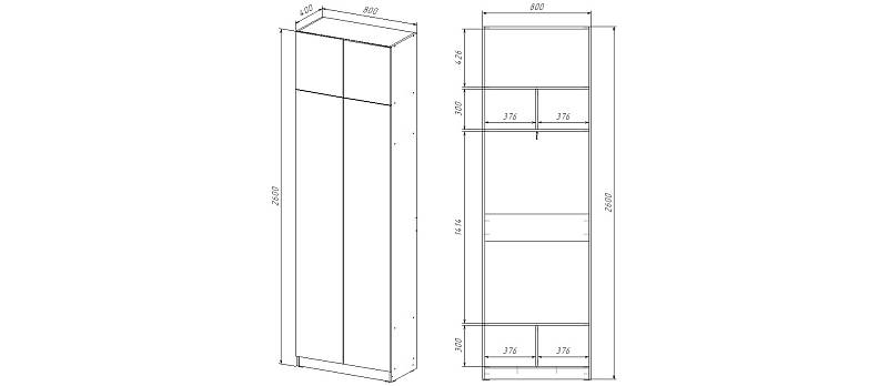 Шкаф распашной Ангард 35 (800*2600*400)